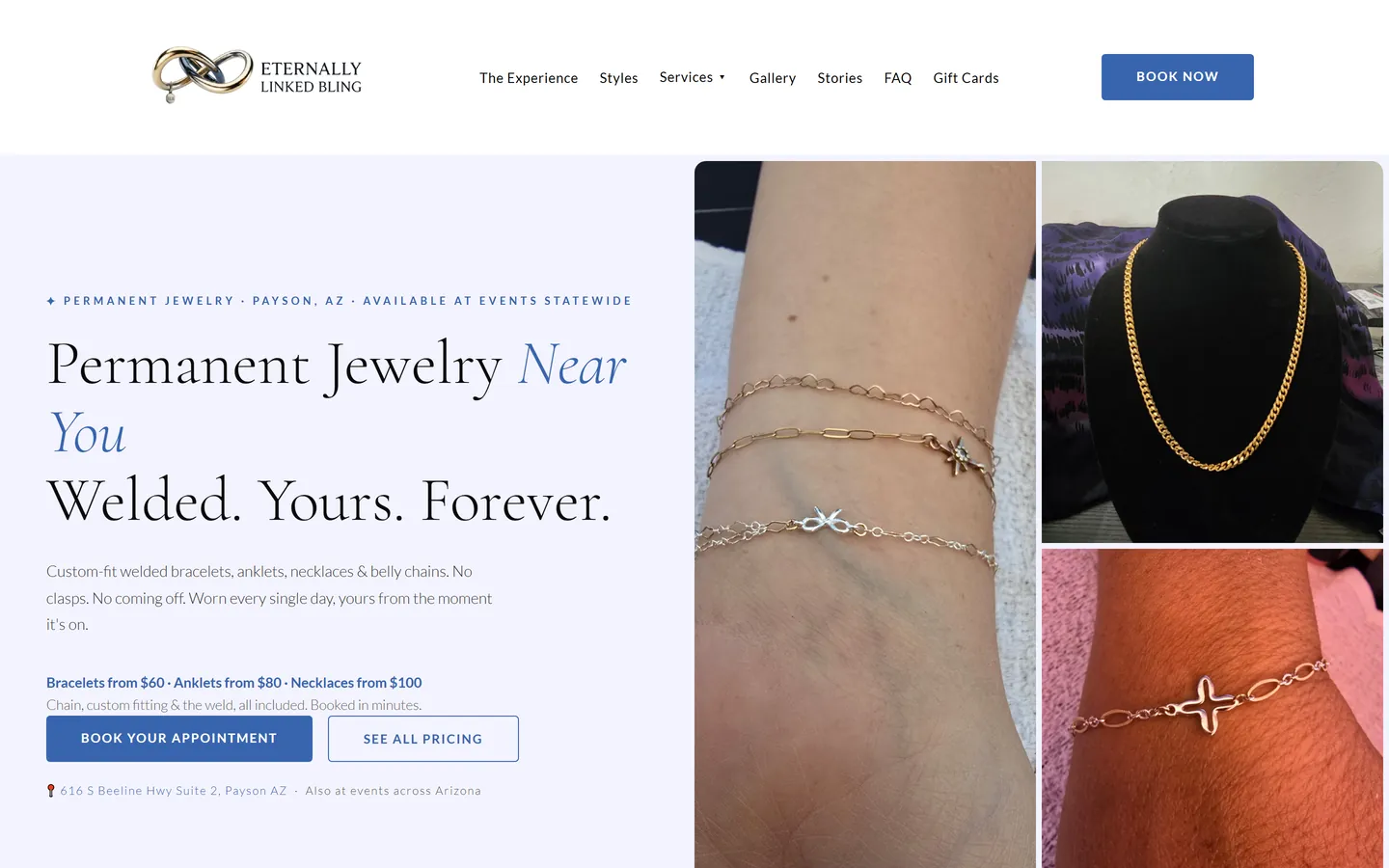 Eternally Linked Bling website on desktop