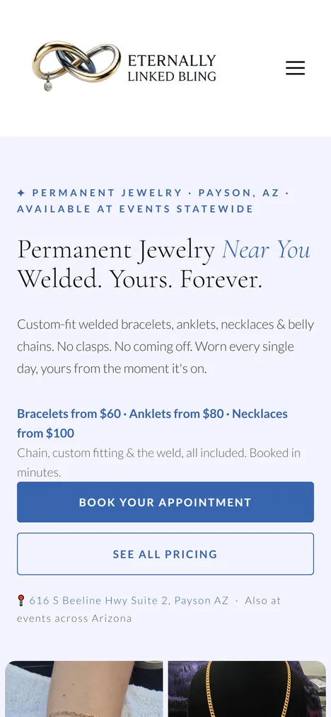 Eternally Linked Bling website on a phone