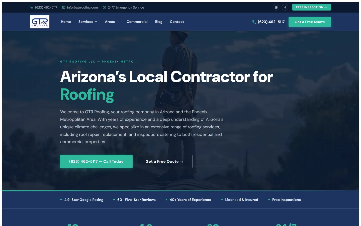 GTR Roofing website on desktop