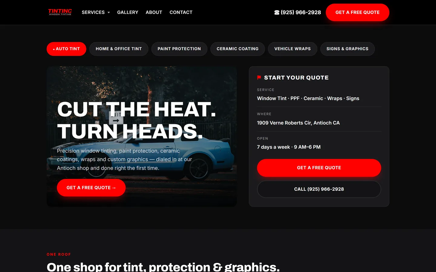 Tintinc Window Tinting website on desktop